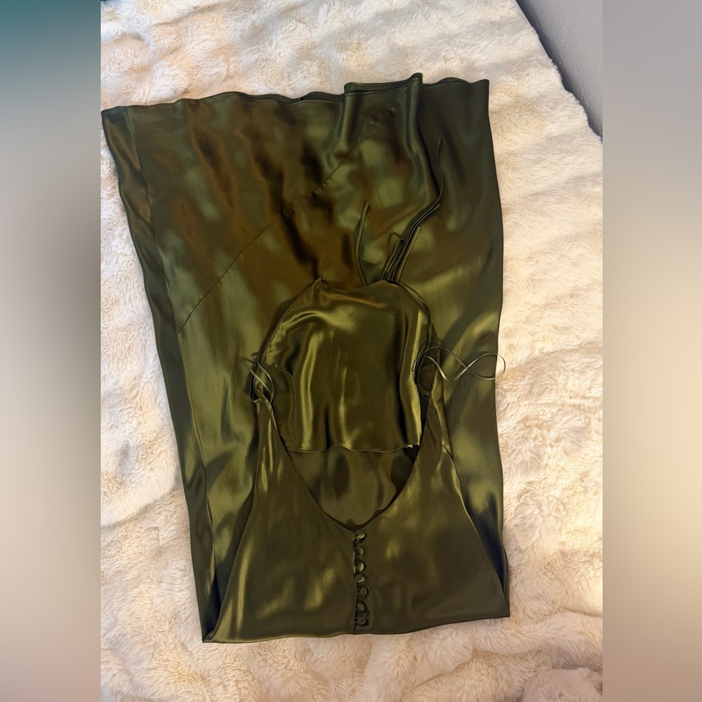 Reformation Olive Green Satin Maxi Dress - Picture 11 of 16